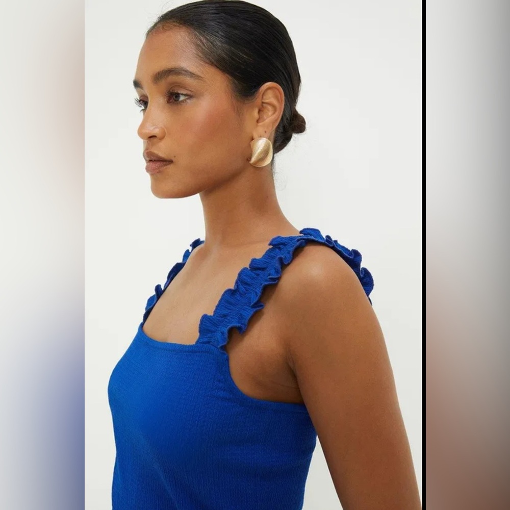 Blue Ruffled Strap Top